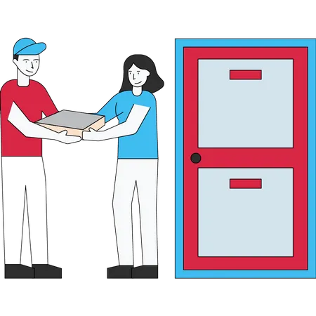 Girl is receiving the parcel at the door Illustration