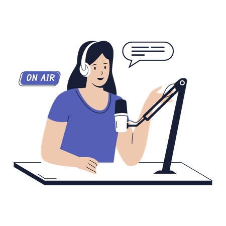 Girl is recording a podcast  Illustration