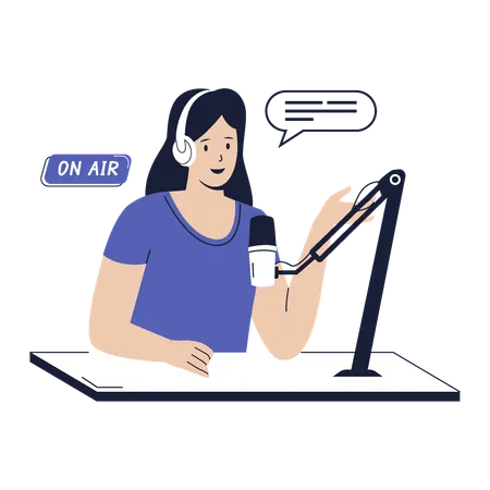 Girl Is Recording A Podcast Illustration For Websites Landing Pages Mobile Apps Posters And Banners Illustration