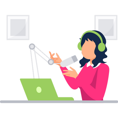Girl is recording a podcast  イラスト