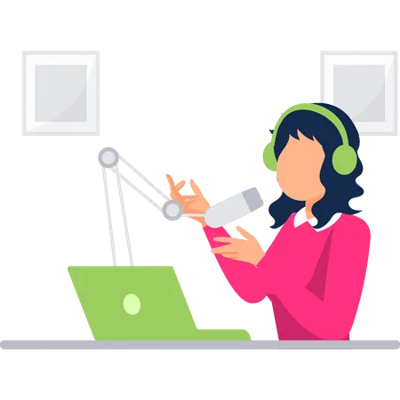 Girl is recording a podcast  イラスト