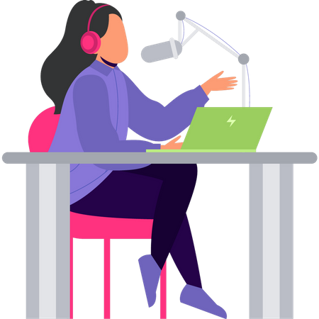 Girl is recording on the mic  Illustration