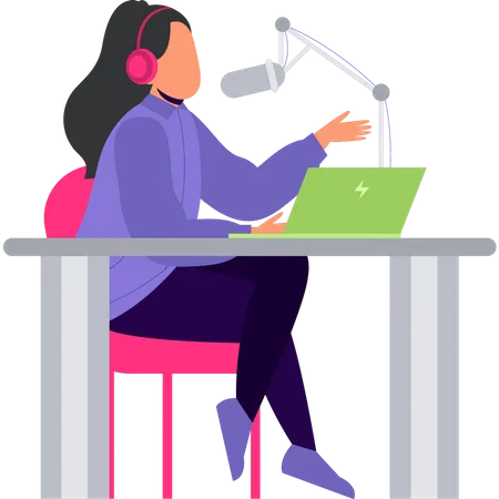 The Girl Is Recording On The Mic Illustration