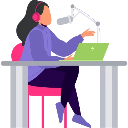 Girl is recording on the mic  Illustration