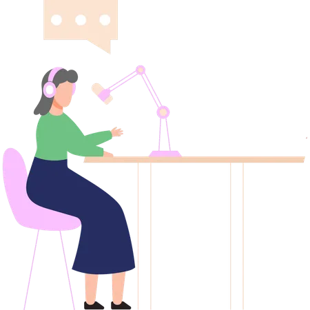 The Girl Is Recording The Podcast Illustration