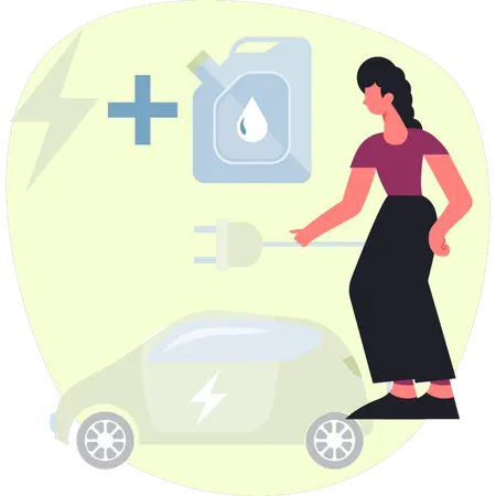 Girl is refueling car at station  Illustration
