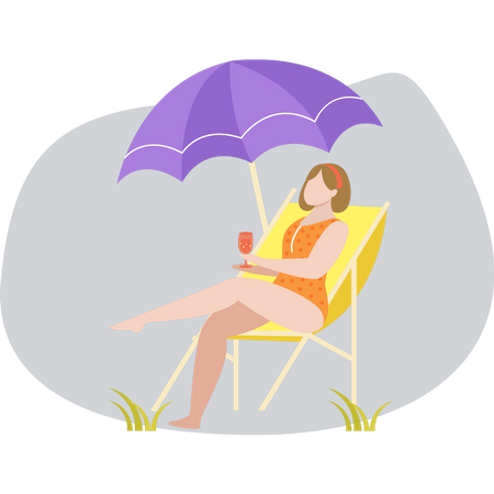 Girl is relaxing at beach  Illustration