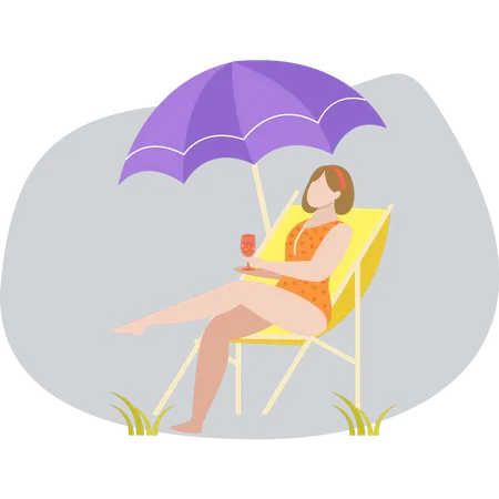 The Girl Is Relaxing On The Beach Illustration