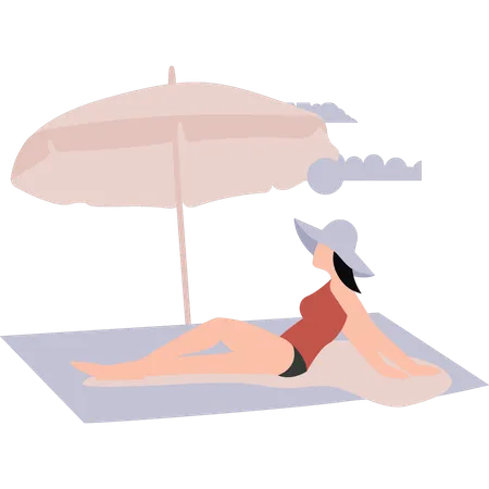 Girl is relaxing on the beach  Illustration