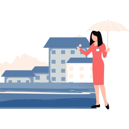Girl is reporting in the rain  Illustration