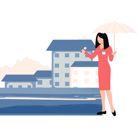 Girl is reporting in the rain  Illustration