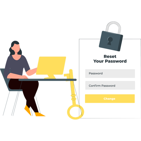 Girl is resetting the password on the screen  Illustration