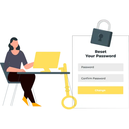 Girl is resetting the password on the screen  Illustration