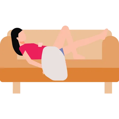 Girl is resting on the couch  Illustration