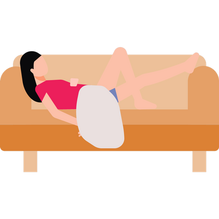 Girl is resting on the couch  Illustration