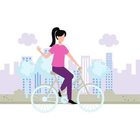 Girl is riding a bicycle  Illustration