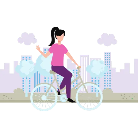 Girl is riding a bicycle  Illustration
