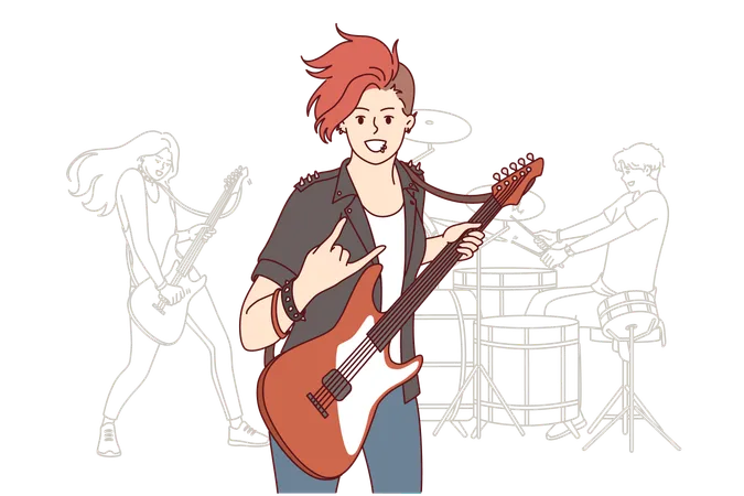 La fille est un musicien de rock qui joue de la guitare  Illustration