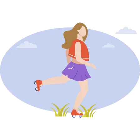 The Girl Is Roller Skating Illustration