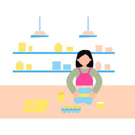 Girl is rolling the dough in the kitchen  Illustration