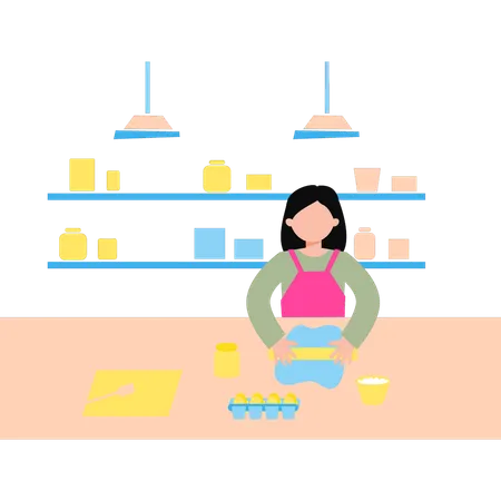 Girl is rolling the dough in the kitchen  Illustration