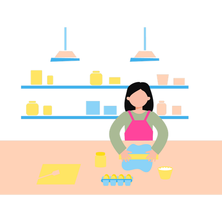 Girl is rolling the dough in the kitchen  Illustration