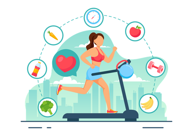 Girl is running on trademill  Illustration