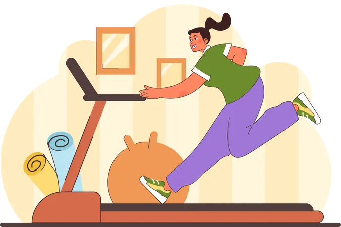 Girl is running on treadmill  Illustration
