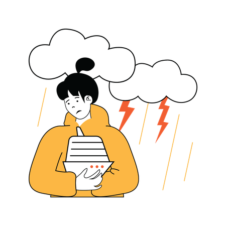 Girl is sad due to heavy rains  Illustration