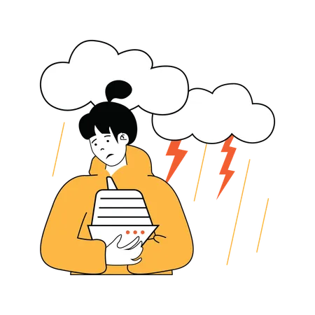 Girl is sad due to heavy rains  Illustration