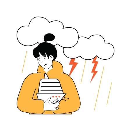 Girl is sad due to heavy rains  イラスト