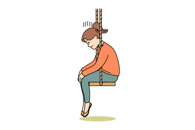 Girl is sad while sitting on swing  Illustration