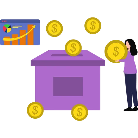 The Girl Is Saving Money In A Box Illustration