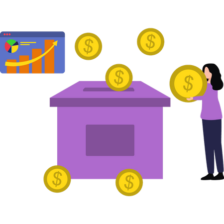 Girl is saving money in a box  Illustration