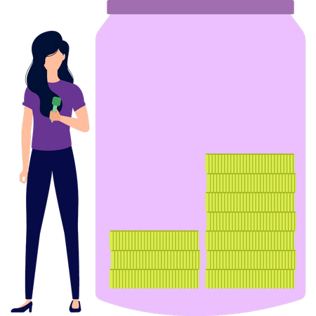 Girl is saving money in a jar  Illustration