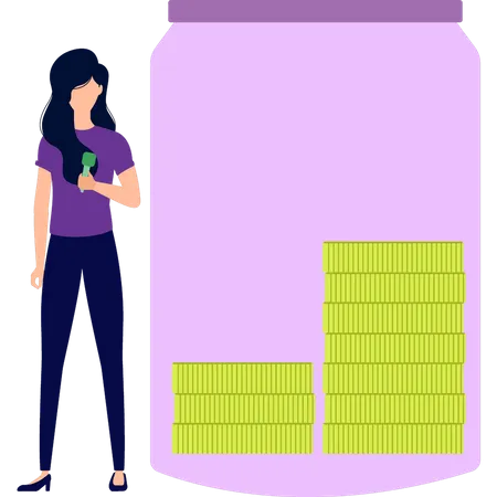 The Girl Is Saving Money In A Jar Illustration