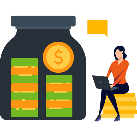 Girl is saving money in a jar  Illustration