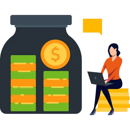 Girl is saving money in a jar  Illustration