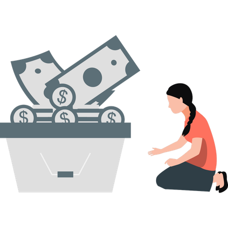 Girl is saving money in bucket  Illustration