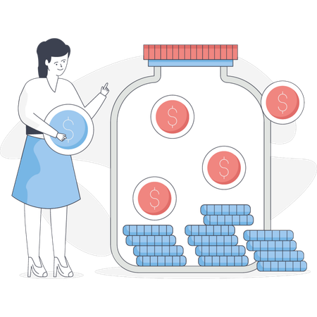 Girl is saving money in jar  Illustration