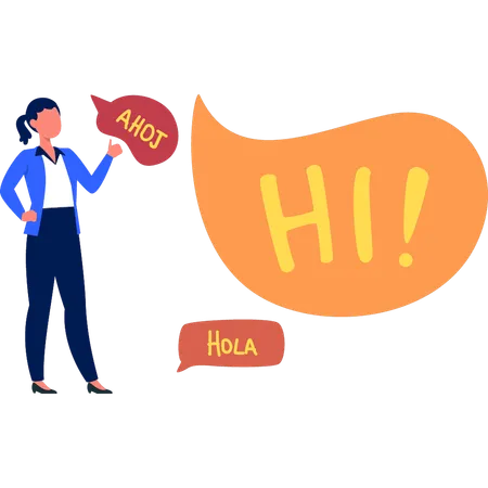 A Girl Is Saying Hi In English Illustration