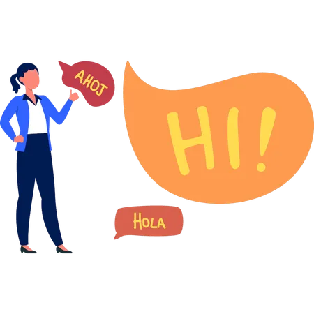 Girl is saying Hi in English  Illustration