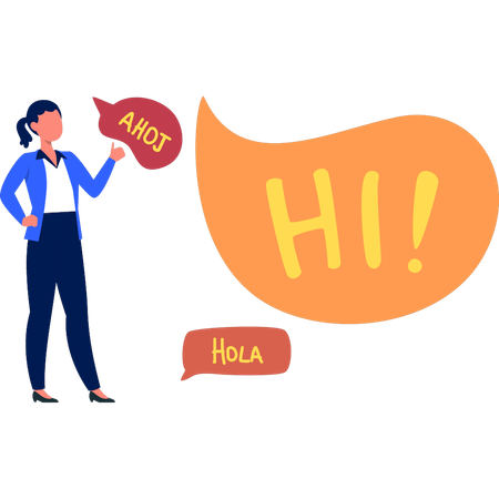 Girl is saying Hi in English  イラスト