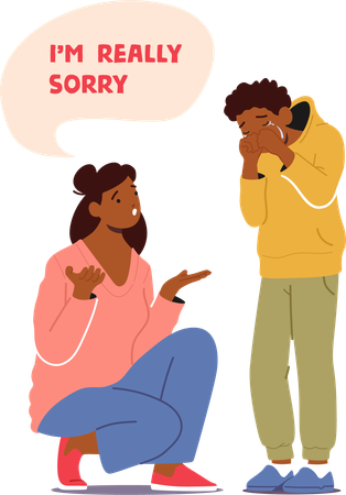 Girl is saying sorry while bending on her knees  Illustration