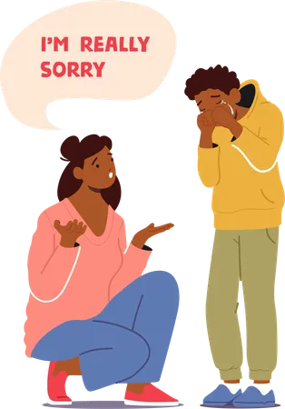 Girl is saying sorry while bending on her knees  Illustration