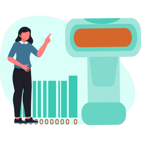 Girl is scanning barcode  Illustration