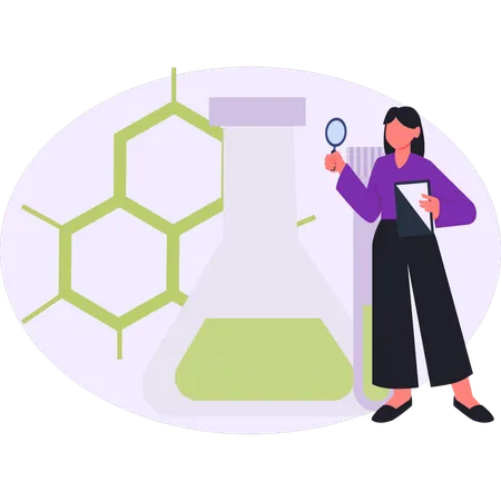 Girl is searching on chemical flask  Illustration