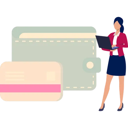 Girl is securing money wallet  Illustration