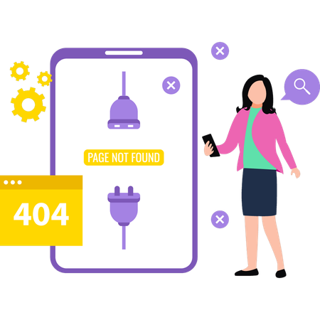 Girl is seeing 404 error in mobile  Illustration
