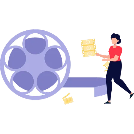 Girl is selecting movie reel  Illustration